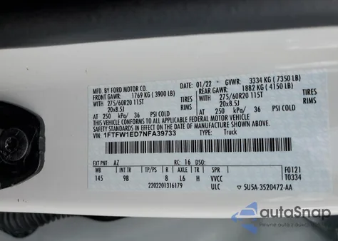 2022 Ford F150 Supercrew from USA, damaged, VIN 1FTFW1ED7NFA39733